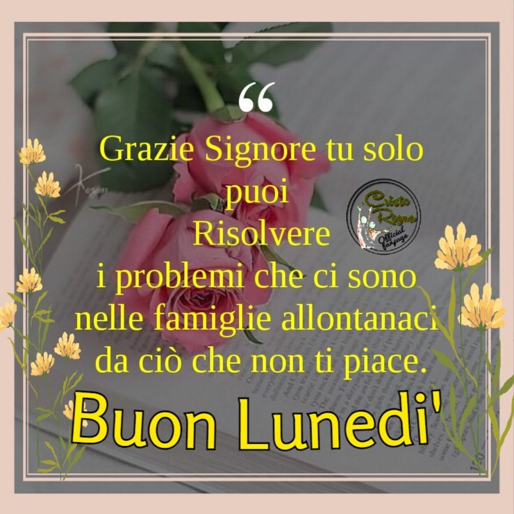 Grazie Signore tu solo puoi risolvere i problemi che ci sono nelle famiglie allontanaci da ciò che non ti piace. Buon Lunedì