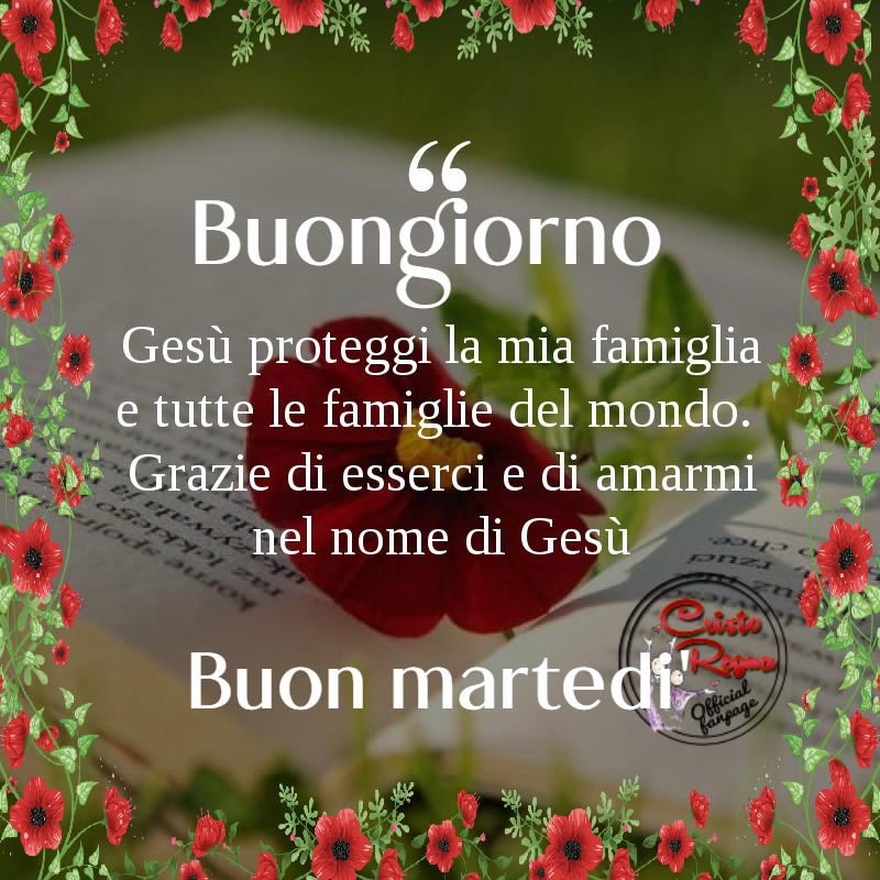 Buongiorno Gesù proteggi la mia famiglia e tutte le famiglie del mondo. Grazie di esserci e di amarmi nel nome di Gesù Buon Martedì