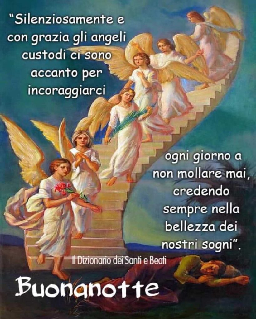 "Silenziosamente e con grazia gli angeli custodi ci sono accanto per incoraggiarci ogni giorno a non mollare mai, credendo sempre nella bellezza dei nostri sogni." Buonanotte