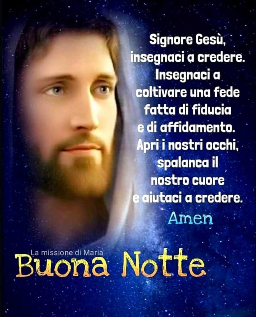 Signore Gesù, insegnaci a credere. Insegnaci a coltivare una fede fatta di fiducia e di affidamento. Apri i nostri occhi, spalanca il nostro cuore e aiutaci a credere. Amen. Buona Notte