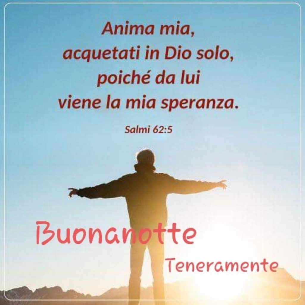 Anima mia, acquetati in Dio solo, poiché da Lui viene la mia speranza. - Salmi 62:5 - Buonanotte