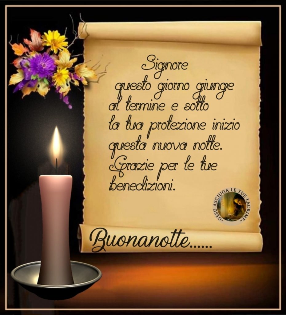 Signore, questo giorno giunge al termine e sotto la tua protezione inizio questa nuova notte. Grazie per le tue benedizioni. Buonanotte... (Gesù asciuga le tue lacrime)