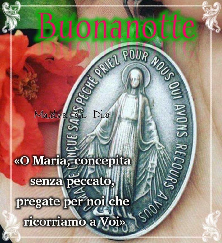 Buonanotte <<O Maria, concepita senza peccato, pregate per noi che ricorriamo a Voi>>