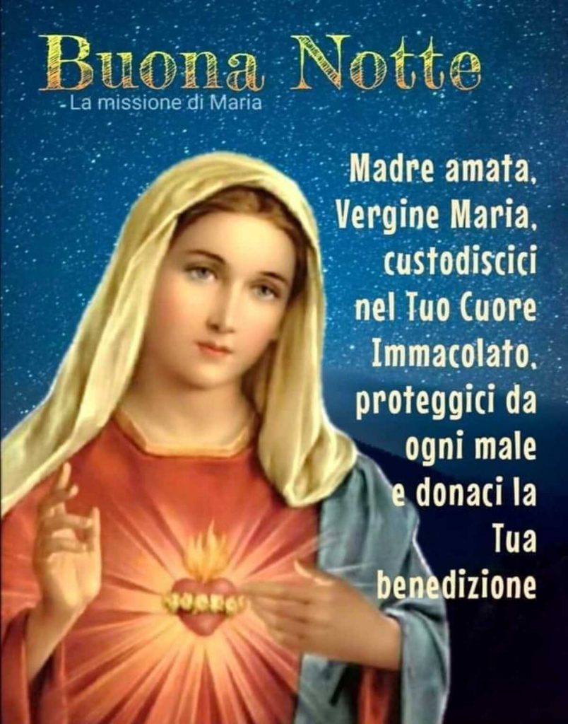 Buona Notte Madre amata Vergine Maria, custodiscici nel Tuo Cuore Immacolato, proteggici da ogni male e donaci la Tua benedizione