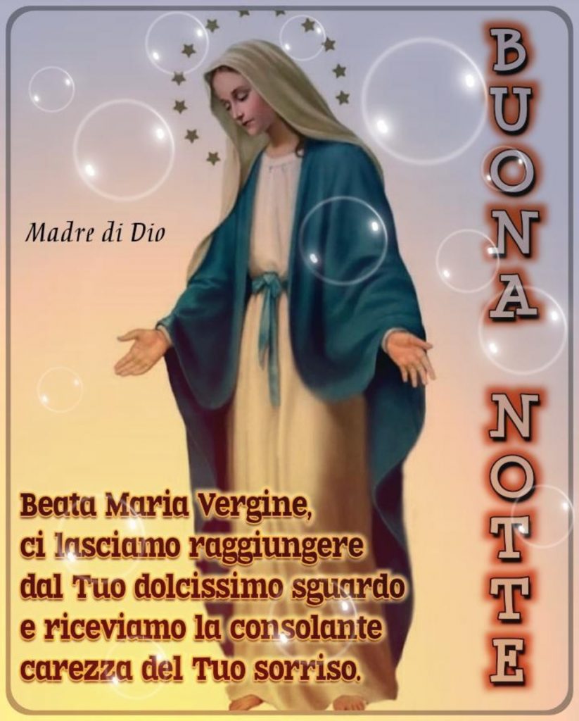 Buona Notte Beata Maria Vergine ci lasciamo raggiungere dal tuo dolcissimo sguardo e riceviamo la consolante carezza del Tuo sorriso