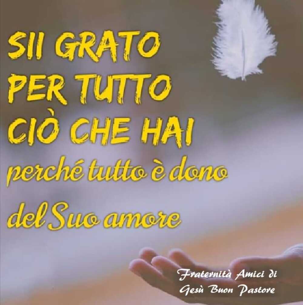 Sii grato per tutto ciò che hai perché tutto è dono del Suo amore.