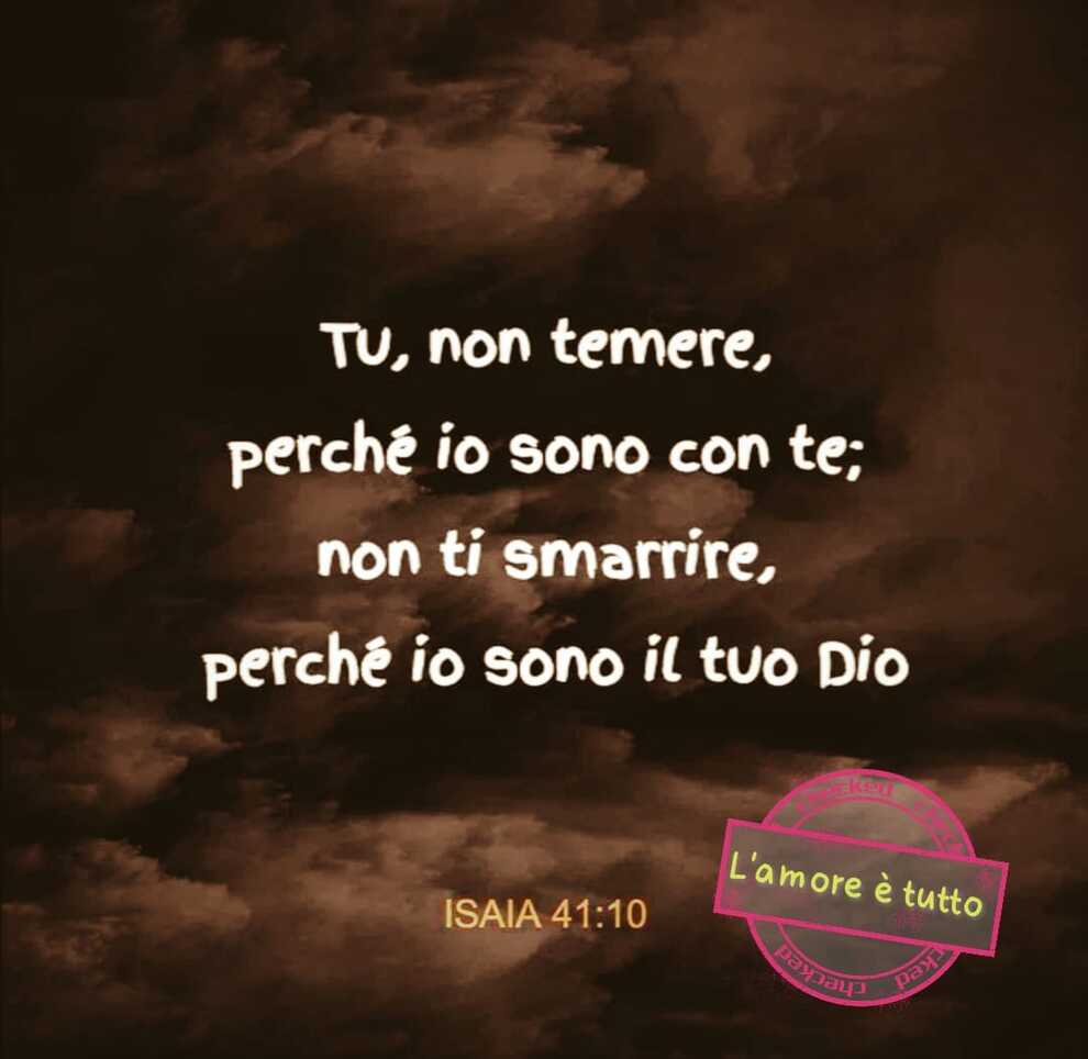 Tu, non temere, perché io sono con te: non ti smarrire, perché io sono il tuo Dio Isaia 41:10