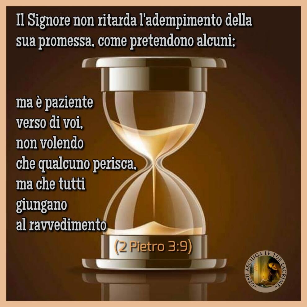 2 Pietro 3:9 Il Signore non ritarda l'adempimento della sua promessa, come pretendono alcuni; ma è paziente...