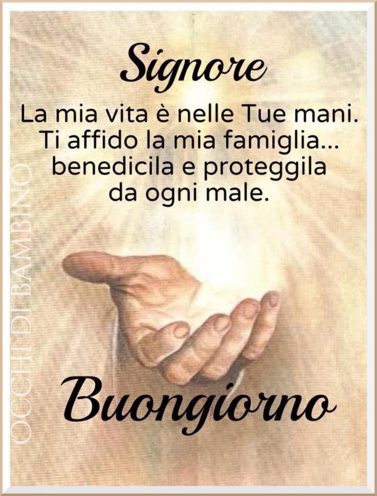 Signore la mia vita è nelle Tue mani. Ti affido la mia famiglia...benediciLa e ProteggiLa da ogni male. Buongiorno