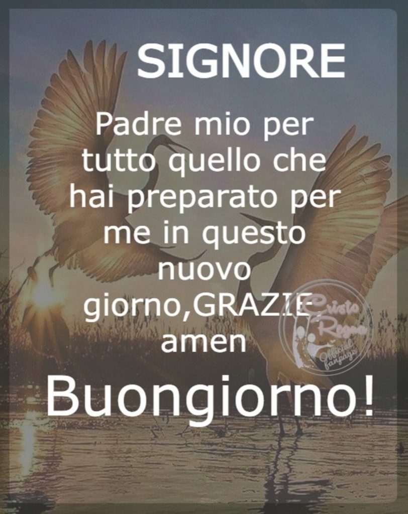 Signore Padre mio per tutto quello che hai preparato per me in questo nuovo giorno, Grazie amen Buongiorno