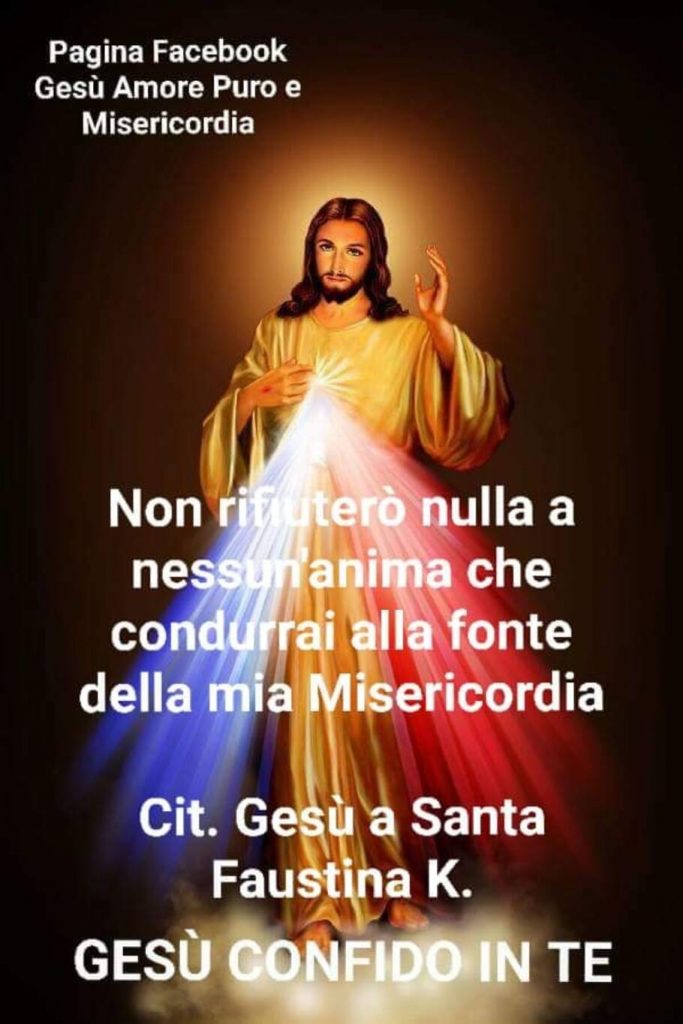 Non rifiuterò nulla a nessun'anima che condurrai alla fonte della mia Misericordia cit. Gesù a Santa Faustina K. Gesù confido in Te 