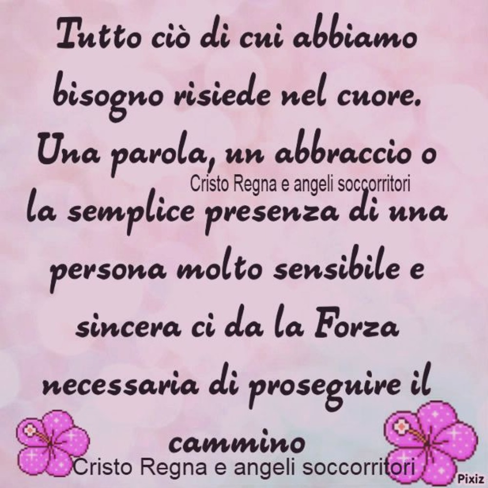 Tutto ciò di cui abbiamo bisogno risiede nel cuore. Una parola, un abbraccio o la semplice presenza di una persona molto sensibile e sincera ci da la Forza necessaria di proseguire il cammino