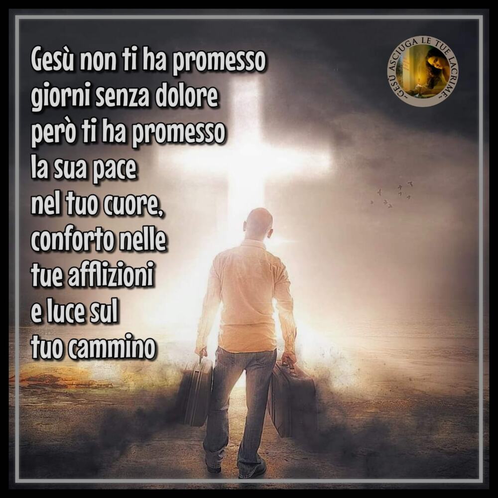 Gesù non ti ha promesso giorni senza dolore però ti ha promesso la sua pace nel tuo cuore, conforto nelle tue afflizioni e luce sul tuo cammino