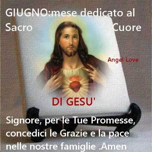 Giugno: mese dedicato al Sacro Cuore di Gesù Signore, per le Tue Promesse, concedici le Grazie e la pace nelle nostre famiglie. Amen