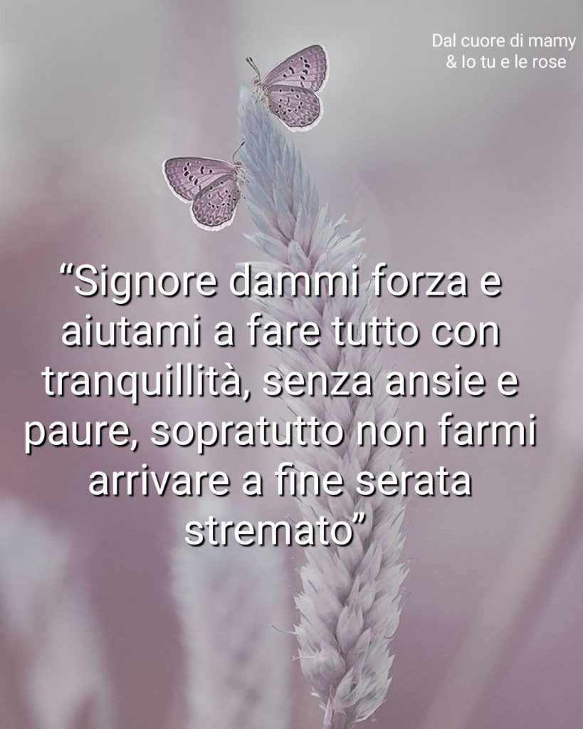 "Signore dammi la forza e aiutami a fare tutto con tranquillità, senza ansie e paure, soprattutto non farmi arrivare a fine serata stremato"