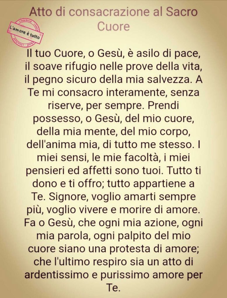 Atto di consacrazione al Sacro Cuore