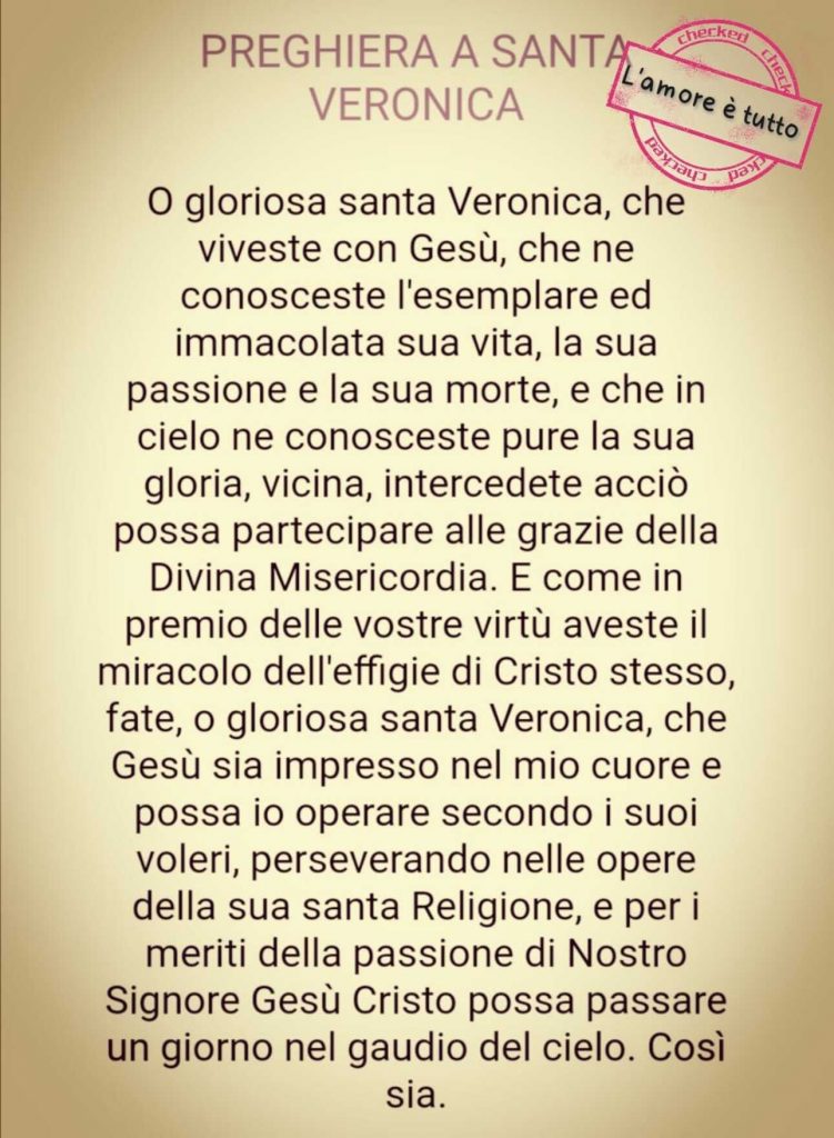 Preghiera a Santa Veronica