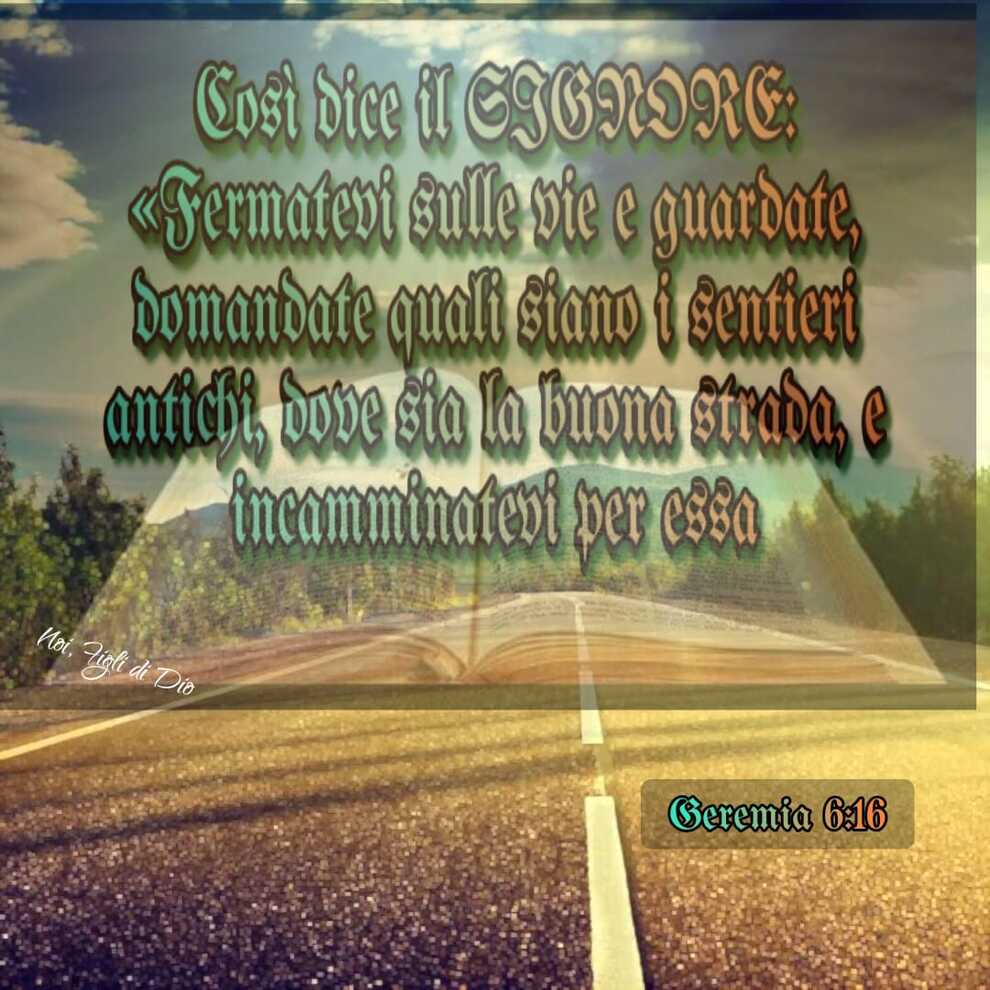 Così dice il Signore: <<Fermatevi sulle vie e guardate, domandate quali siano i sentieri antichi, dove sia la buona strada, e incamminatevi per essa! Geremia 6:16