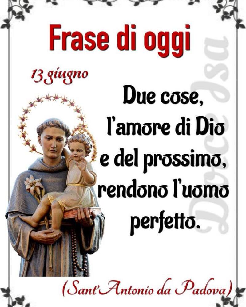 Frase di oggi Due cose, l'amore di Dio e del prossimo, rendono l'uomo perfetto 