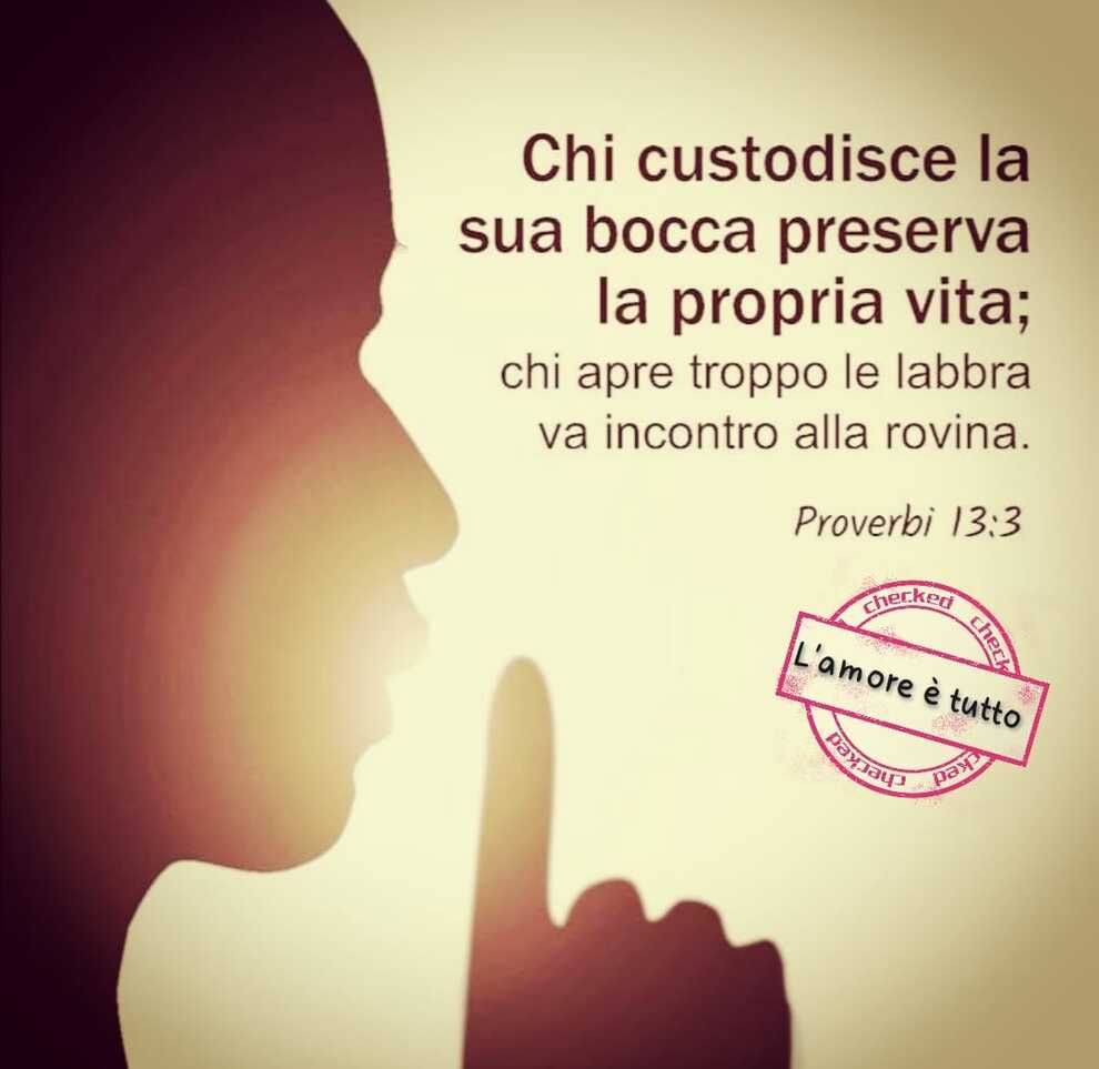 Chi custodisce la sua bocca preserva la propria vita; chi apre troppo le labbra va incontro alla rovina Proverbi 13:3