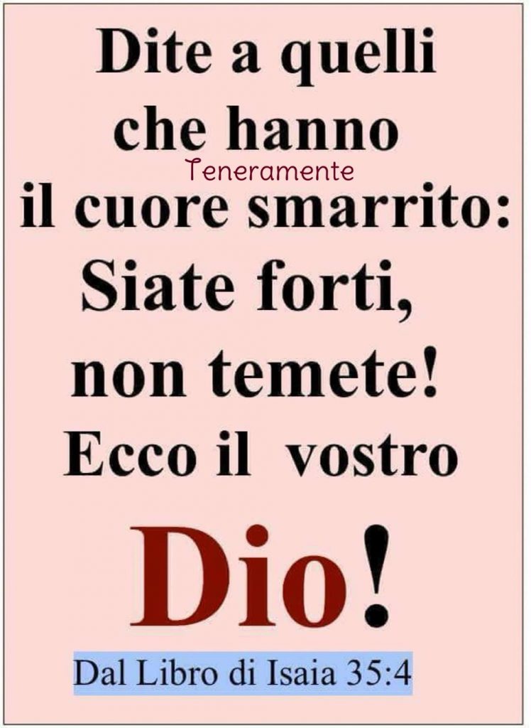 Dite a quelli che hanno il cuore smarrito: Siate forti, non temete! Ecco il vostro Dio! Dal Libro di Isaia 35:4