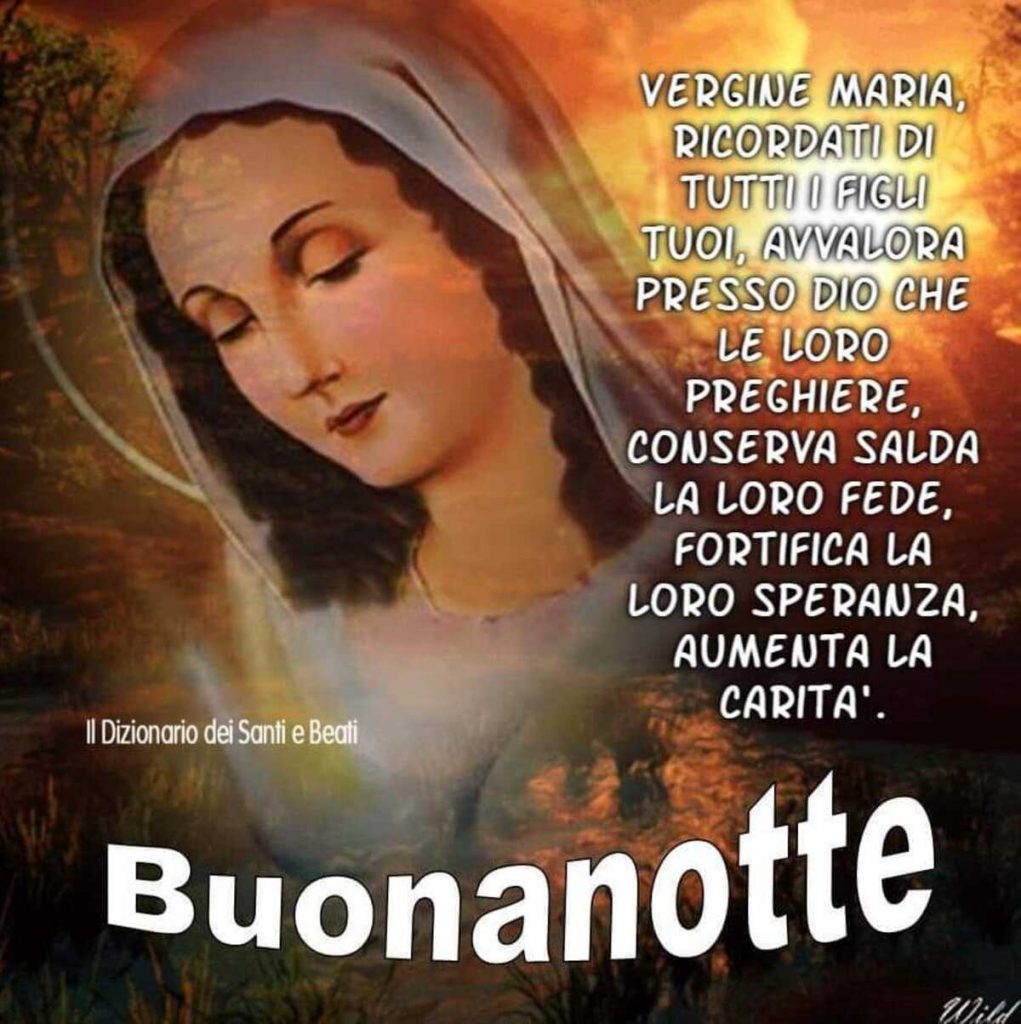 Vergine Maria ricordati di tutti i figli tuoi, avvalora presso Dio che le loro preghiere, conserva salda la loro fede, fortifica la loro speranza, aumenta la carità Buonanotte