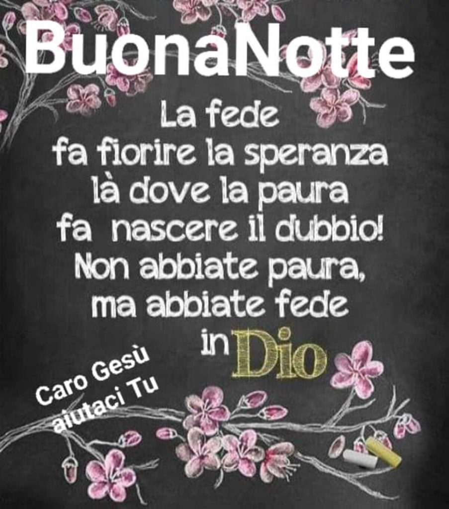 Buona Notte la fede fa fiorire la speranza là dove la paura fa nascere il dubbio! Non abbiate paura, ma abbiate fede in Dio