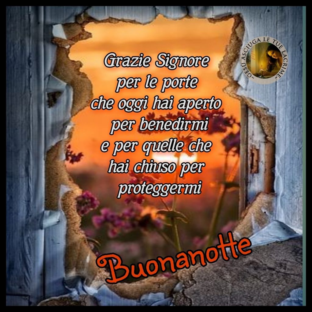 Grazie Signore per le porte che oggi hai aperto per benedirmi e per quelle che hai chiuso per proteggermi Buonanotte