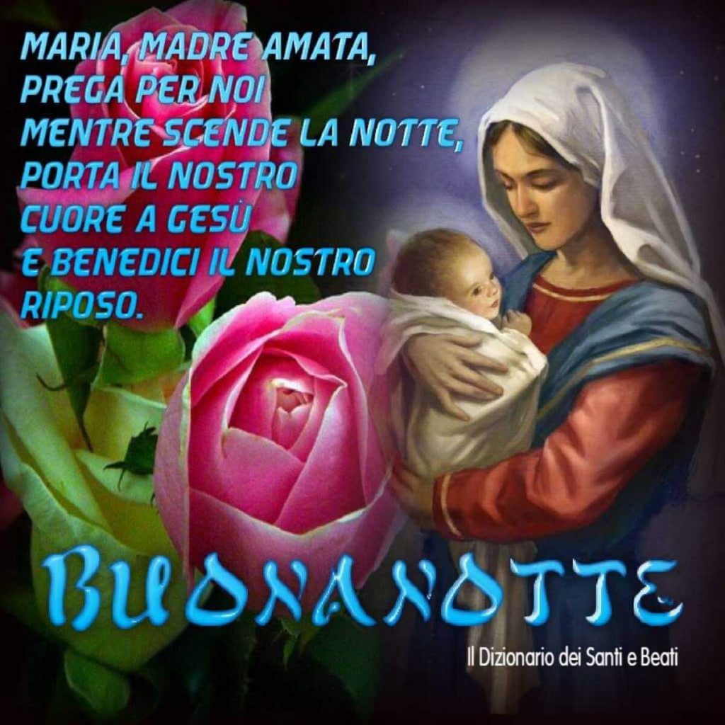 Maria, Madre amata, prega per noi mentre scende la notte, porta il nostro cuore a Gesù e benedici il nostro riposo Buonanotte