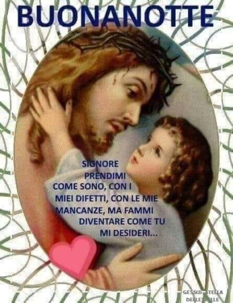 Buonanotte Signore prendimi come sono, con i miei difetti, con le mie mancanze, ma fammi diventare come tu mi desideri...