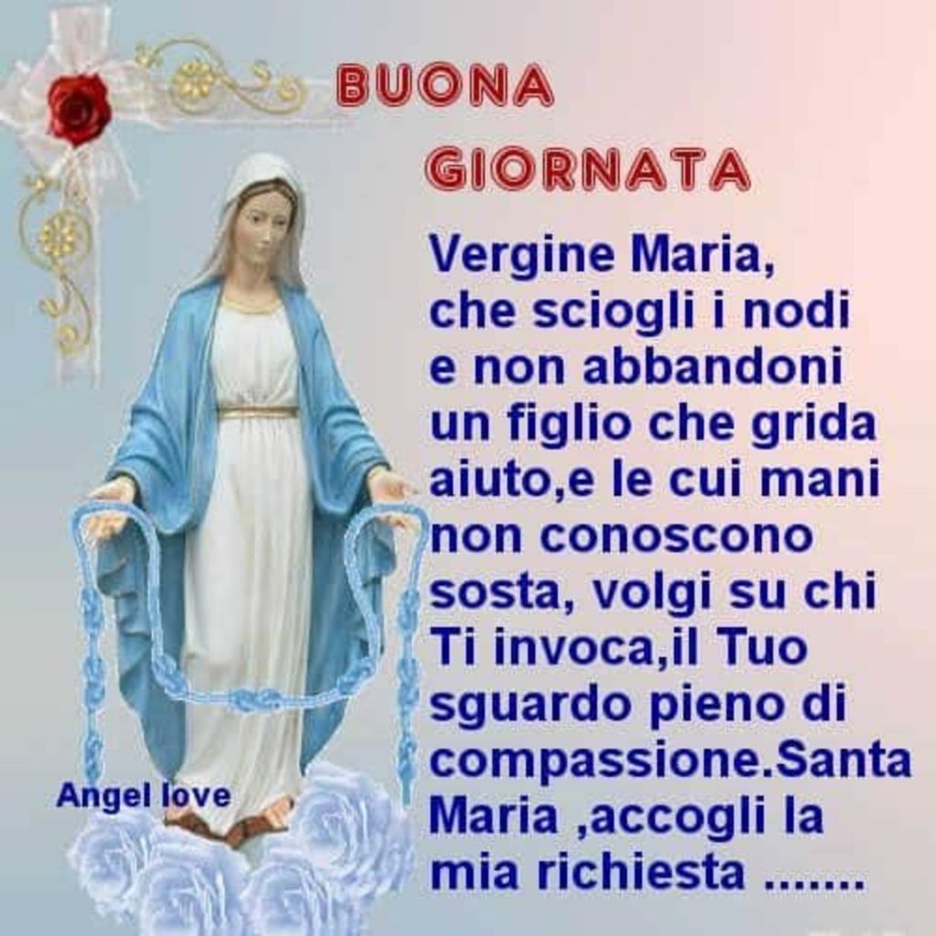 Buona Giornata Vergine Maria, che sciogli i nodi e non abbandoni un figlio che grida aiuto e le cui mani non conoscono sosta...