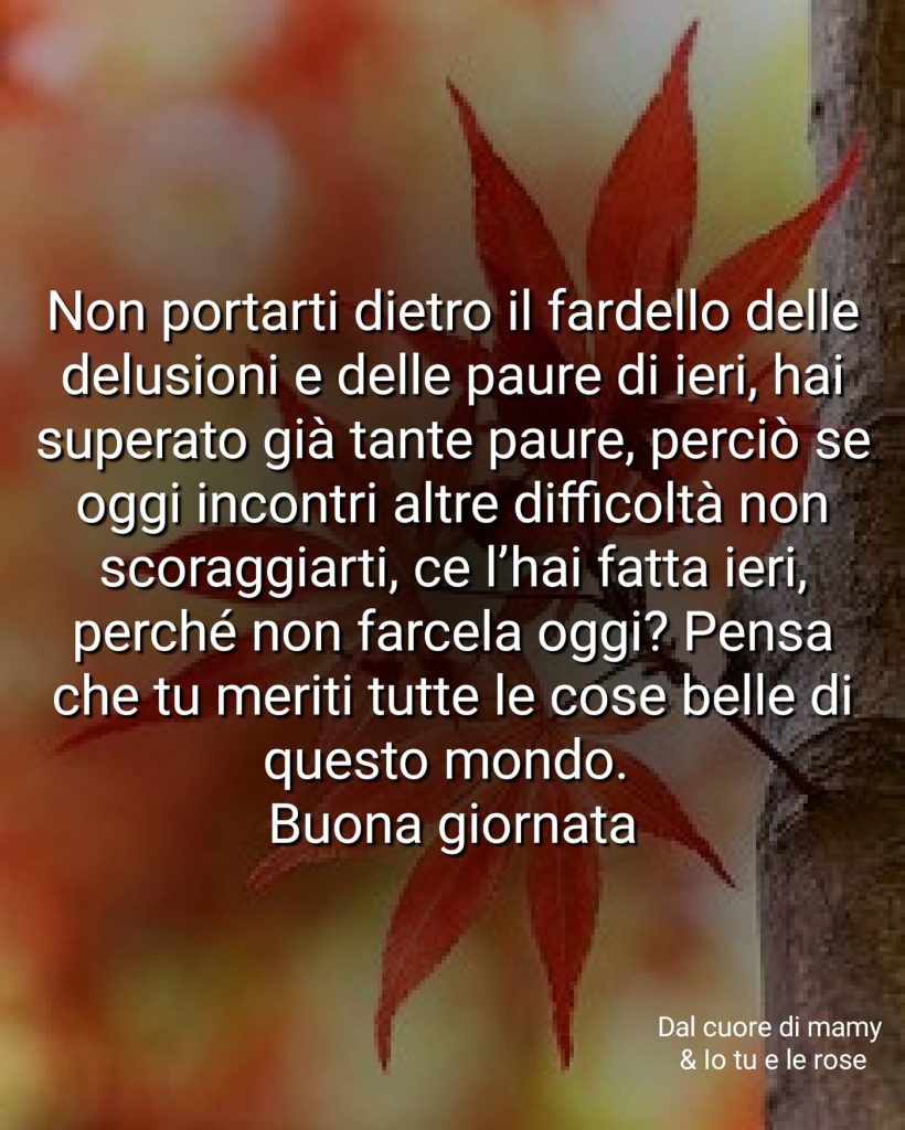 Non portarti dietro il fardello delle delusioni e delle paure di ieri, hai superato già tante paure...