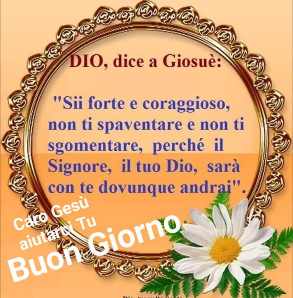 DIO, dice a Giosuè: "Sii forte e coraggioso, non ti spaventare e non ti sgomentare, perché il Signore, il tuo Dio, sarà con te dovunque andrai"