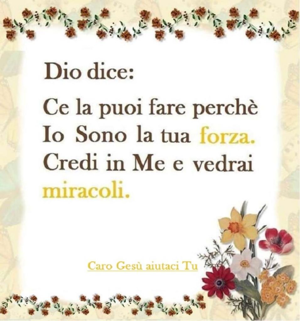 Dio dice: Ce la puoi fare perché Io Sono la tua forza. Credi in Me e vedrai miracoli