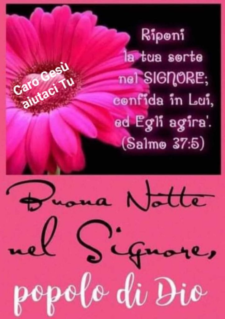 Riponi la tua sorte nel Signore; confida in Lui ed Egli agirà (Salmo 37:5) Buona Notte al Signore popolo di Dio