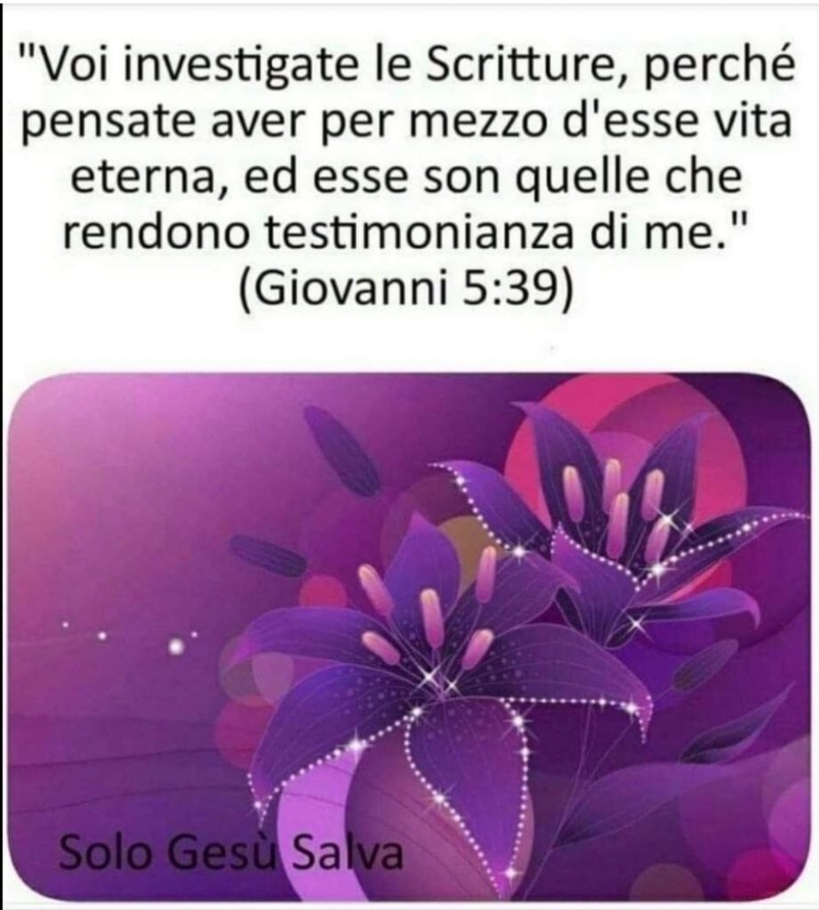 "Voi investigate le Scritture, perché pensate aver per mezzo d'esse vita eterna, ed esse sono quelle che rendono testimonianza di me."(Giovanni 5:39)