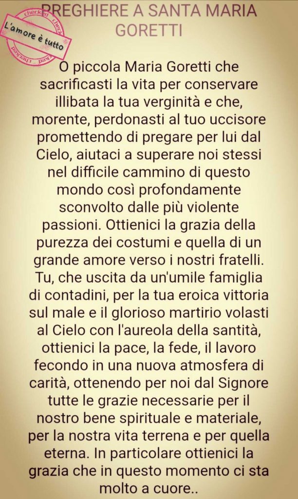 Preghiera di Santa Maria Goretti