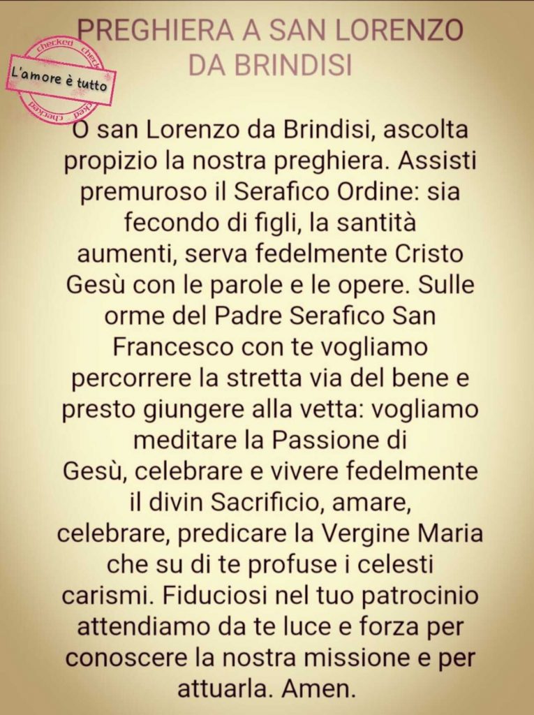 Preghiera a San Lorenzo da Brindisi