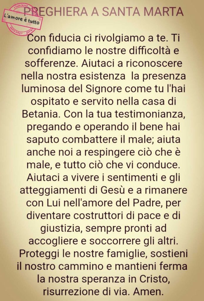 Preghiera a Santa Marta
