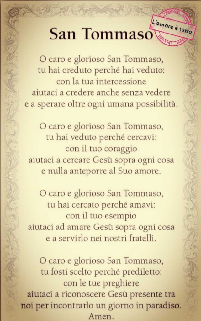 Preghiera a San Tommaso