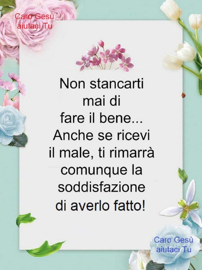 Non stancarti mai di fare il bene... Anche se ricevi il male, ti rimarrà comunque la soddisfazione di averlo fatto!