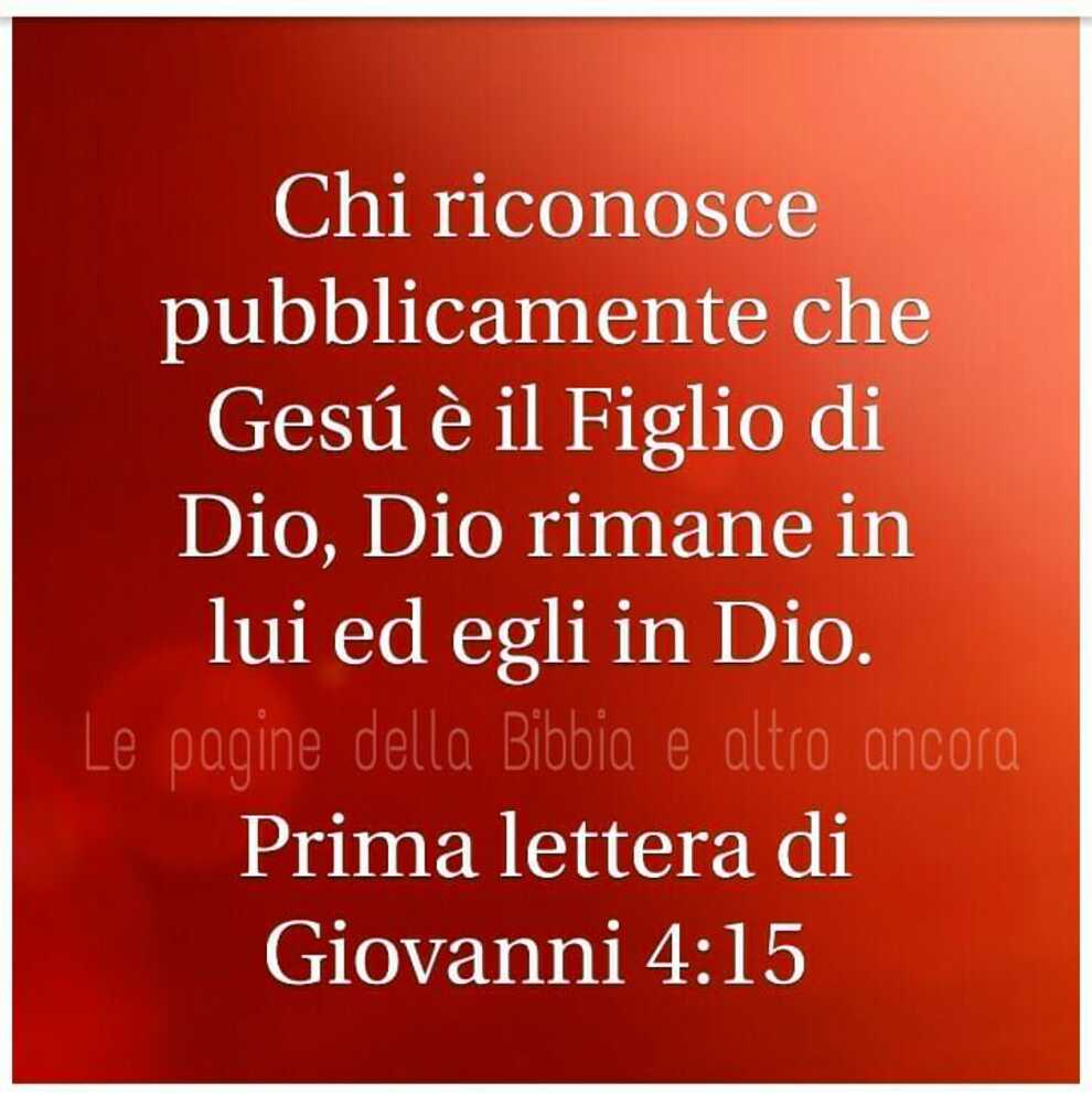 Chi riconosce pubblicamente che Gesù è il Filgio di Dio, Dio rimane in lui ed egli in Dio. Prima lettera di Giovanni 4:15